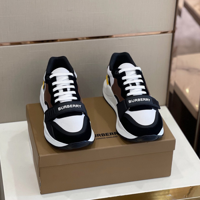 B**rry vintage check, leather and mesh sneakers