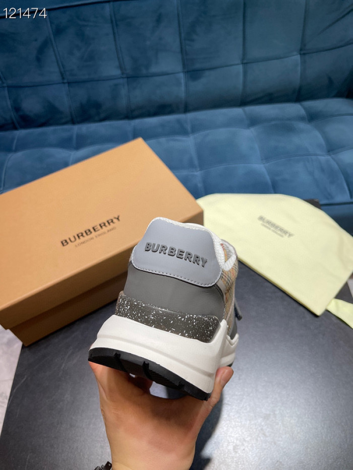 B**rry vintage check, leather and mesh sneakers