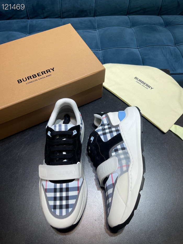 B**rry vintage check, leather and mesh sneakers