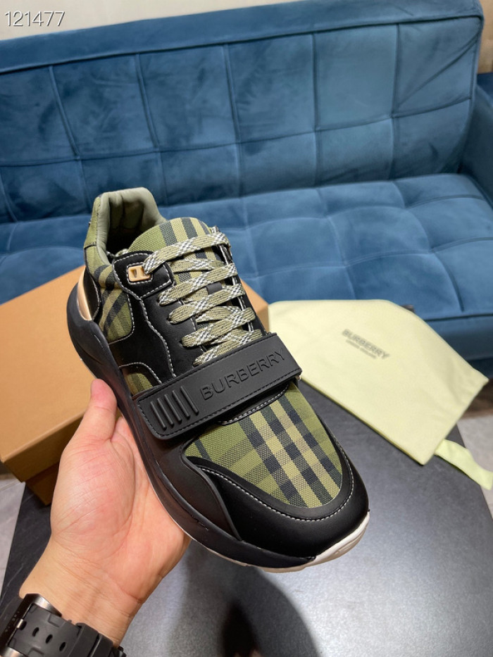 B**rry vintage check, leather and mesh sneakers