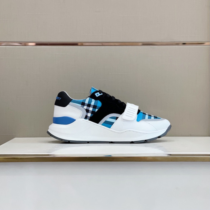 B**rry vintage check, leather and mesh sneakers