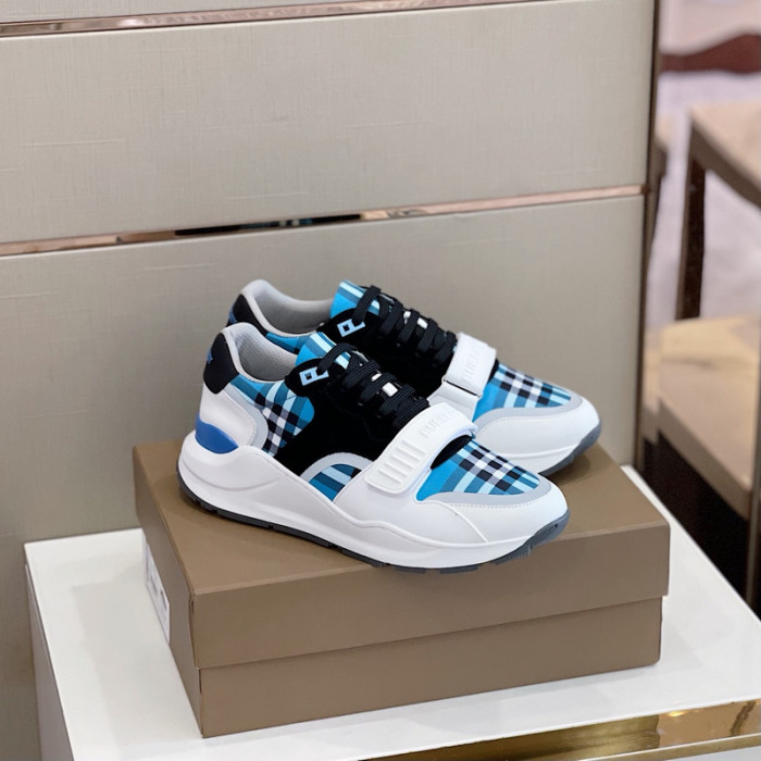 B**rry vintage check, leather and mesh sneakers