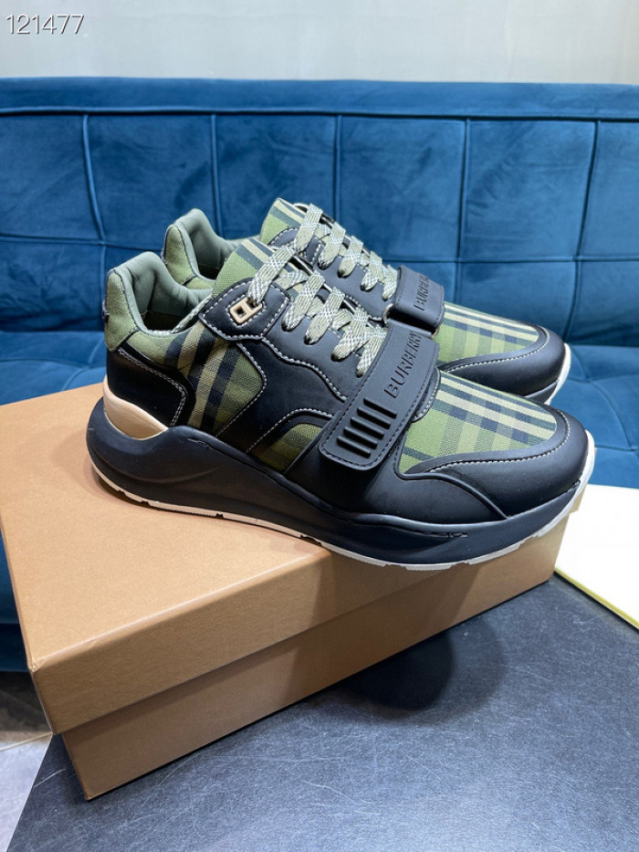 B**rry vintage check, leather and mesh sneakers