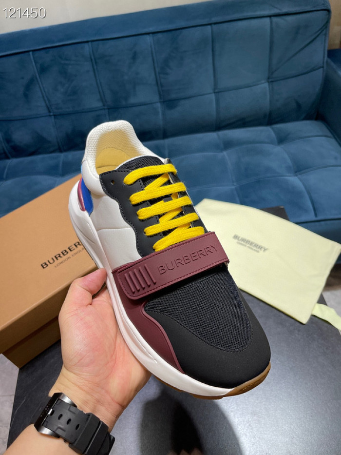 B**rry vintage check, leather and mesh sneakers