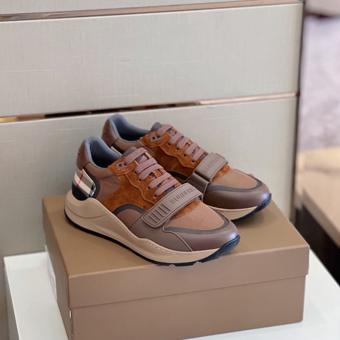 B**rry vintage check, leather and mesh sneakers