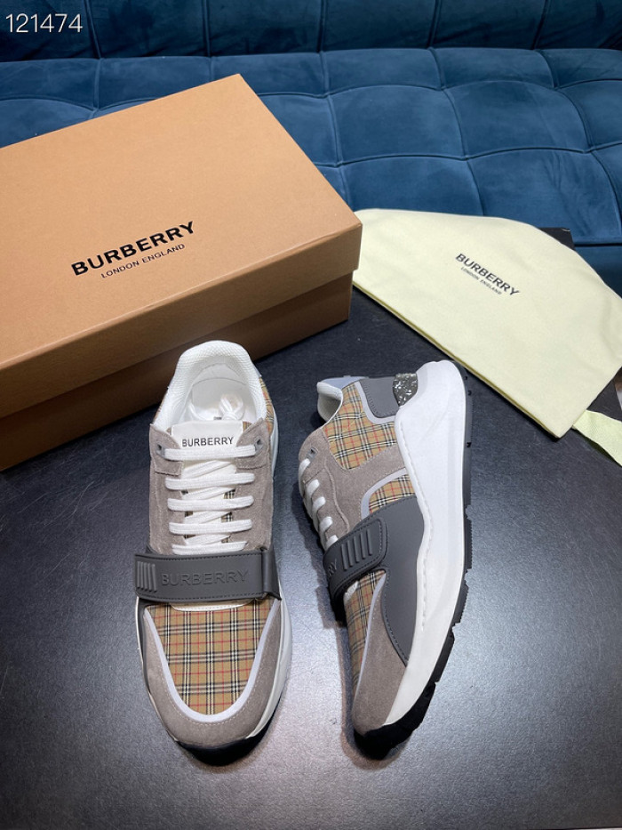 B**rry vintage check, leather and mesh sneakers
