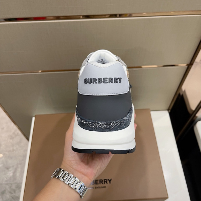 B**rry vintage check, leather and mesh sneakers