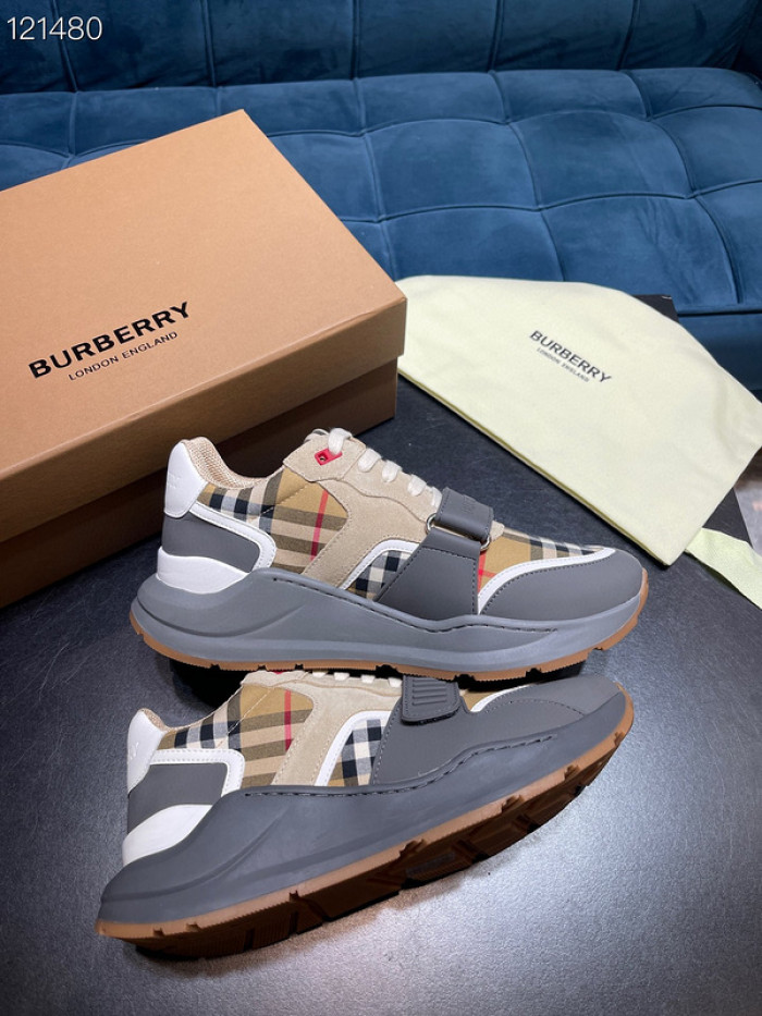 B**rry vintage check, leather and mesh sneakers