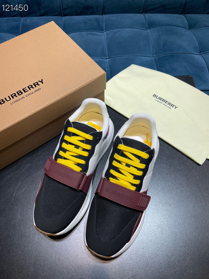 B**rry vintage check, leather and mesh sneakers