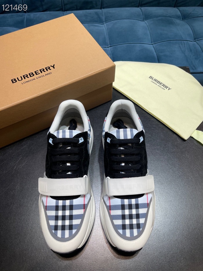 B**rry vintage check, leather and mesh sneakers