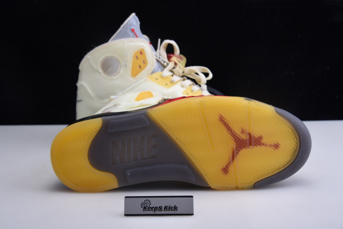 off white x air jordan 5 sail red dh8565-100